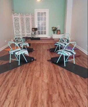 gentle chair yoga at our studio in Lakeview Roscoe Village