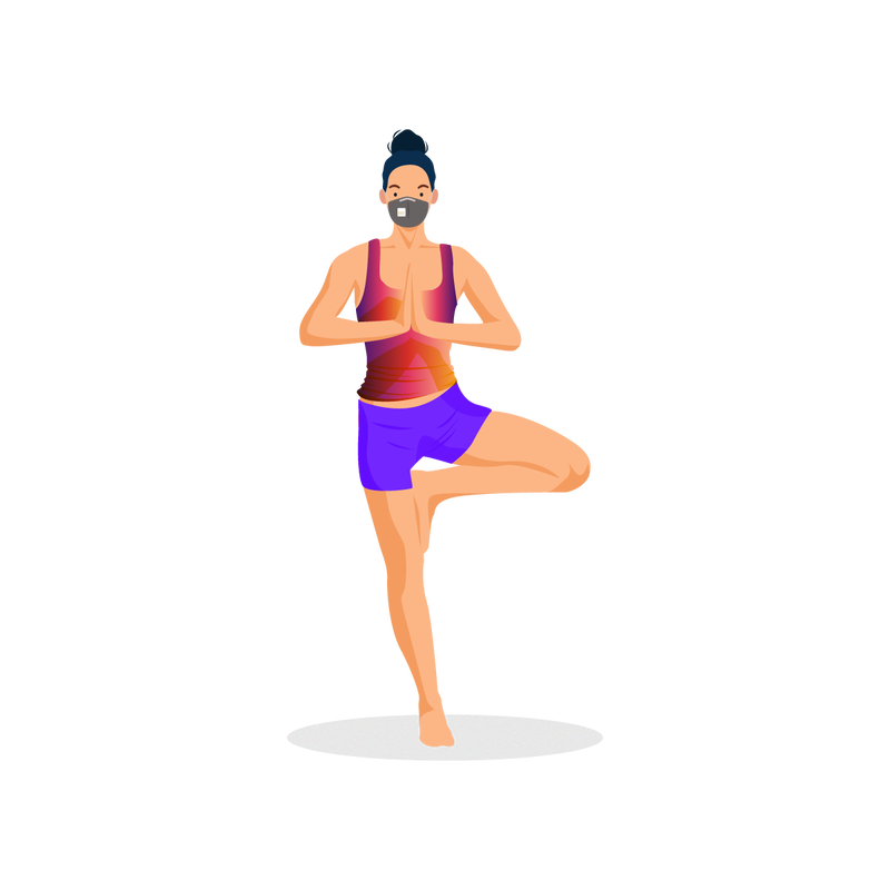 person practicing yoga in a mask