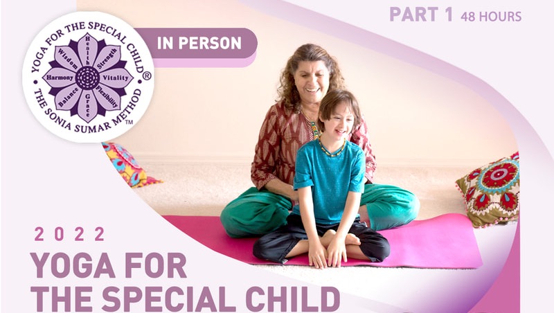 Sonia Sumar teaching yoga to a child with special needs