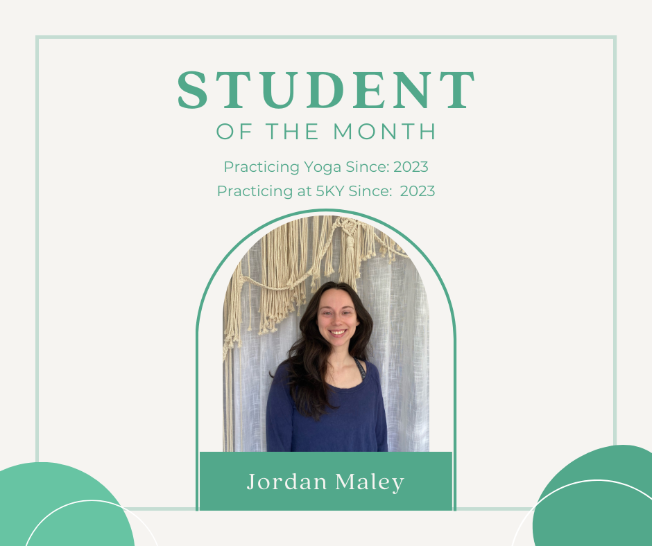 A photo of Five Keys Yoga's March student of the month, Jordan Maley